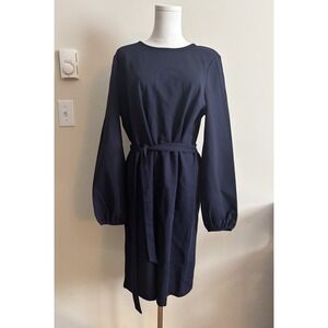 NWT Boden Violet Jersey Shift Dress Navy Blue Tie Waist Size 12 Large Chic